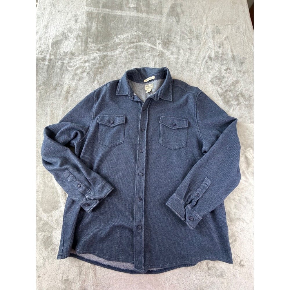 LL Bean Shirt Jacket Mens XXL Blue Merino Wool Blend Slightly Fitted
